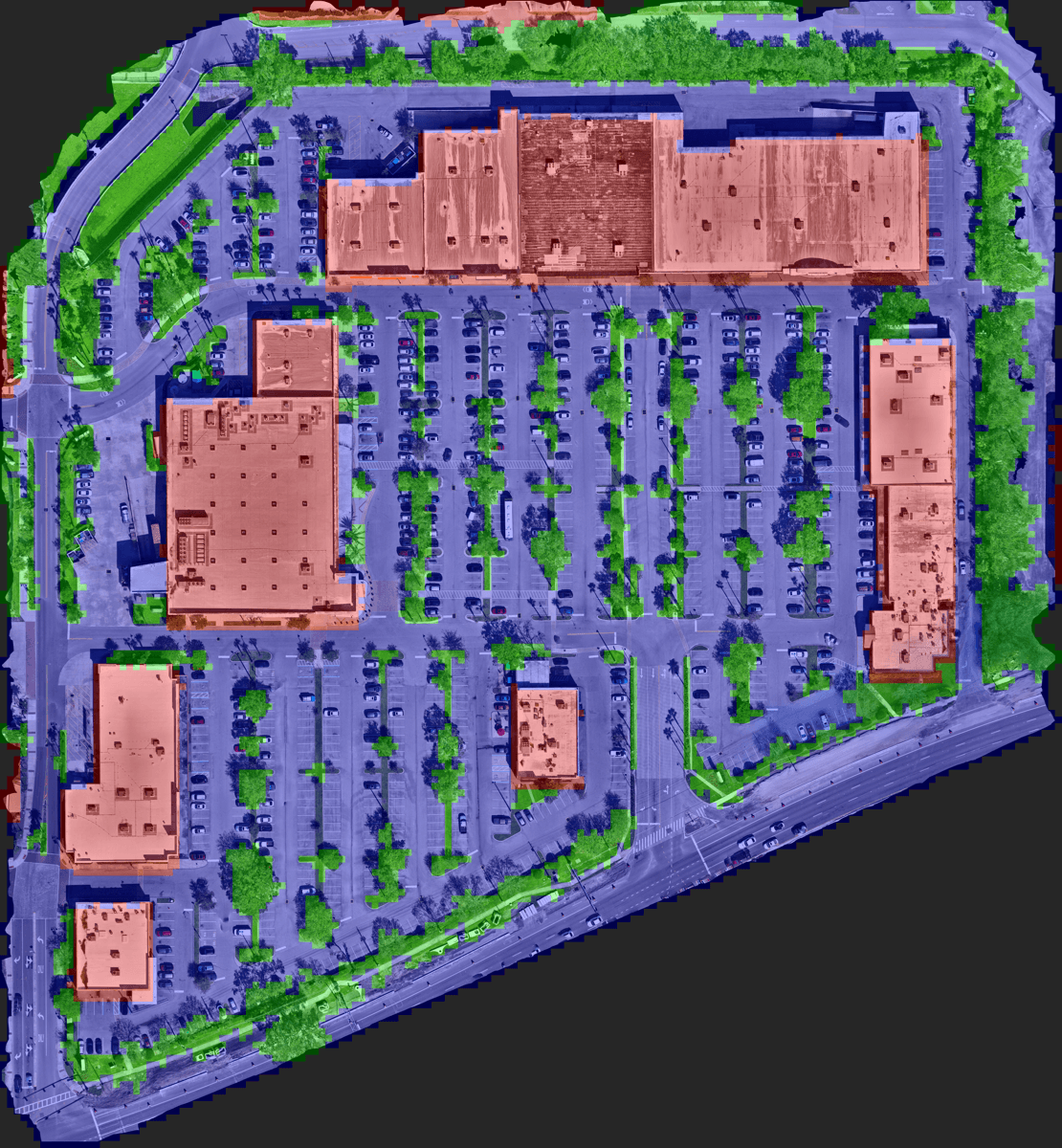 Ground Truth aerial property analysis showing PCI, RCI, and SCI condition mapping